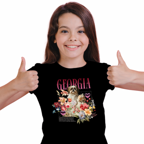 Personalizate cu Animalul Tau - Tricou Copii cu Animal In Rochie de Mireasa cu Tort, Flori, Peronalizata cu Numele si Poza Animalului Tau cu imprimeu pe Fata, 100% Bumbac, Negru, 4 Ani