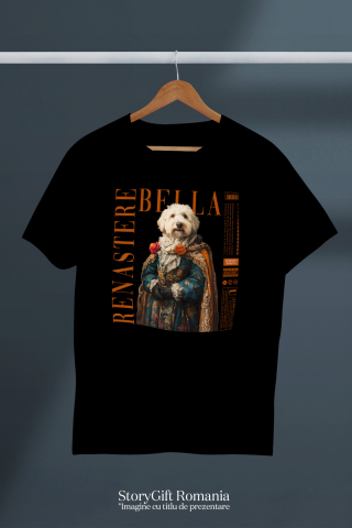 Tricou Copii cu Animal in Vesmant Regal Renascentist, Peronalizata cu Numele si Poza Animalului Tau cu imprimeu pe Fata, 100% Bumbac, Negru, 8 Ani [2]