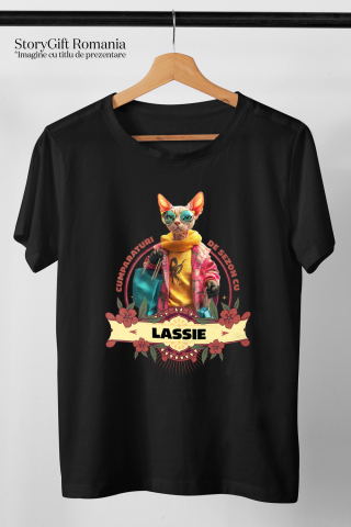 Tricou Copii cu Animal La Cumparaturi, Moda, Fashion, Peronalizata cu Numele si Poza Animalului Tau cu imprimeu pe Fata, 100% Bumbac, Negru, 6 Ani [2]