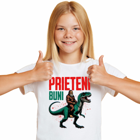 Tricou Femei, Barbati, Copii, Fata, Baiat, Unisex Personalizat Bigfoot Călărind T-Rex - Prieteni Buni - Costum și Cadou Aventură pentru Copii [1]