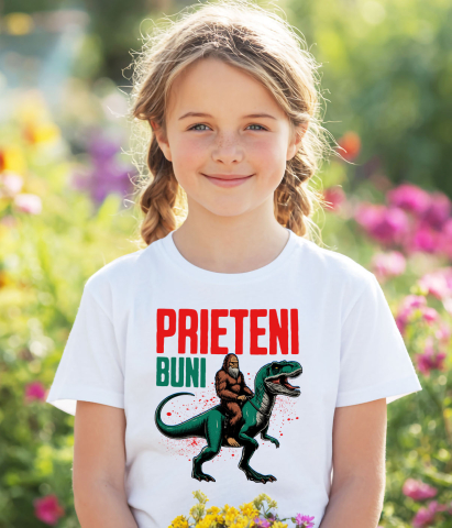 Tricou Femei, Barbati, Copii, Fata, Baiat, Unisex Personalizat Bigfoot Călărind T-Rex - Prieteni Buni - Costum și Cadou Aventură pentru Copii [2]