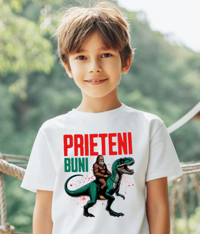 Tricou Femei, Barbati, Copii, Fata, Baiat, Unisex Personalizat Bigfoot Călărind T-Rex - Prieteni Buni - Costum și Cadou Aventură pentru Copii [3]