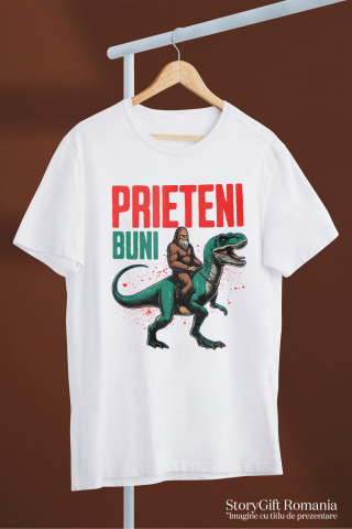 Tricou Femei, Barbati, Copii, Fata, Baiat, Unisex Personalizat Bigfoot Călărind T-Rex - Prieteni Buni - Costum și Cadou Aventură pentru Copii [2]
