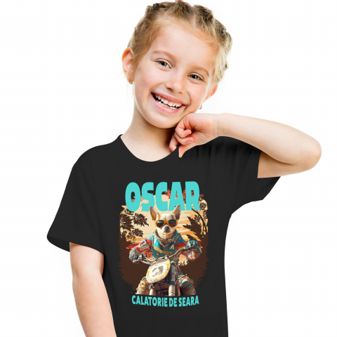 Tricou Copii cu Animal Pe Motocicleta, Enduro, Motocross, Peronalizata cu Numele si Poza Animalului Tau cu imprimeu pe Fata, 100% Bumbac, Negru, 12 Ani [1]