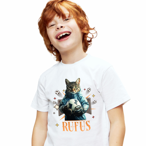 Personalizate cu Animalul Tau - Tricou Copii cu Animal Portar, Fotbal, Joc de Echipa, Peronalizata cu Numele si Poza Animalului Tau cu imprimeu pe Fata, 100% Bumbac, Alb, 4 Ani