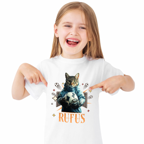 Tricou Copii cu Animal Portar, Fotbal, Joc de Echipa, Peronalizata cu Numele si Poza Animalului Tau cu imprimeu pe Fata, 100% Bumbac, Alb, 4 Ani [1]