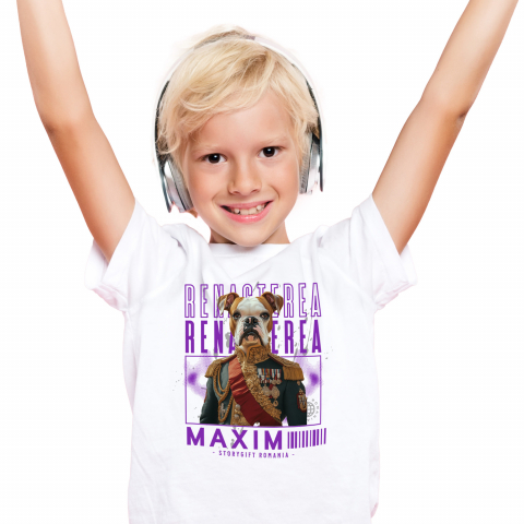 Tricouri - Tricou Copii cu Animal Veteran de Razboi, Peronalizata cu Numele si Poza Animalului Tau cu imprimeu pe Fata, 100% Bumbac, Alb, 10 Ani