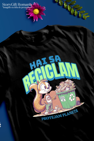 Tricou Femei, Barbati, Copii, Fata, Baiat, Unisex Personalizat Veveriță Tomberan cu Deseu Reciclat – Cadou Personalizat pentru Educație Ecologică [2]