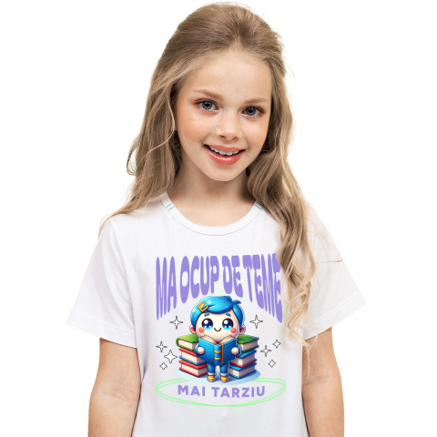 Tricou Femei, Barbati, Copii, Fata, Baiat, Unisex Personalizat Tricou Personalizat Băiat - "Mă Ocup de Teme Mai Târziu" | Cadou Amuzant pentru Școlari și Copii [1]