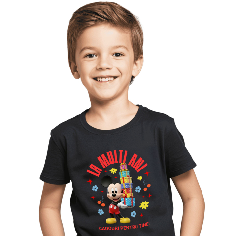 Aniversare - Tricou Copii cu Aniversare Mickey Mouse – Cadouri Haioase pentru Copii 100% Bumbac, Negru, 4 Ani