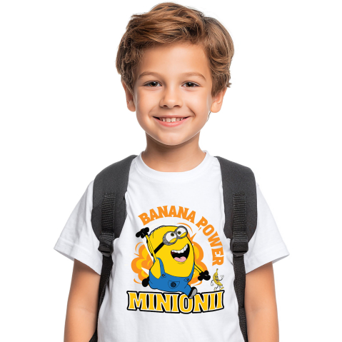 Tricouri - Tricou Copii cu Aventura Minionilor Pe Terenul Distracției 100% Bumbac, Alb, 8 Ani