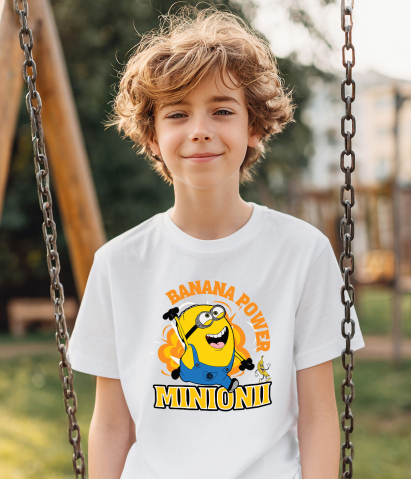 Tricou Copii cu Aventura Minionilor Pe Terenul Distracției 100% Bumbac, Alb, 8 Ani [2]