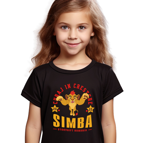 Tricouri - Tricou Copii cu Aventuri cu Simba 100% Bumbac, Negru, 10 Ani