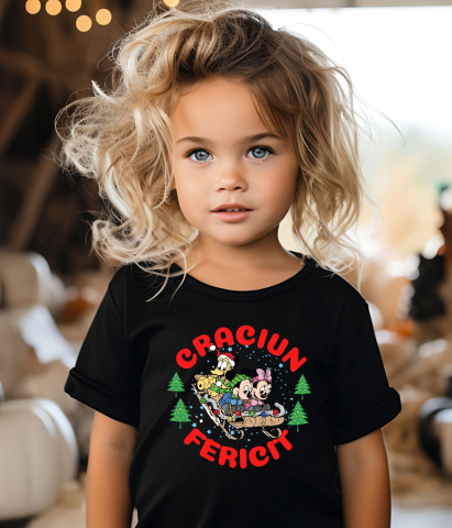 Tricou Copii cu Aventuri Minnie si Mickey Mouse in Spirit de Craciun 100% Bumbac, Negru, 12 Ani [3]