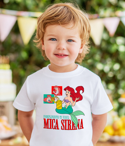 Tricou Copii cu Aventuri si Visuri cu Ariel Mica Sirena 100% Bumbac, Alb, 8 Ani [3]