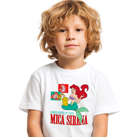 Tricou Copii cu Aventuri si Visuri cu Ariel Mica Sirena 100% Bumbac, Alb, 8 Ani [1]