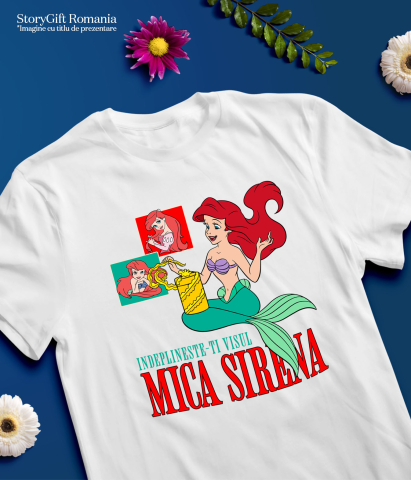 Tricou Copii cu Aventuri si Visuri cu Ariel Mica Sirena 100% Bumbac, Alb, 8 Ani [4]