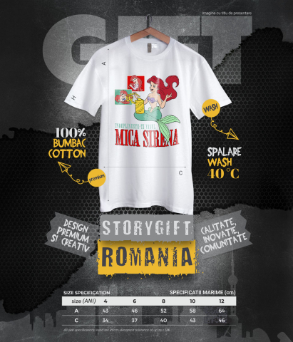 Tricou Copii cu Aventuri si Visuri cu Ariel Mica Sirena 100% Bumbac, Alb, 8 Ani [5]