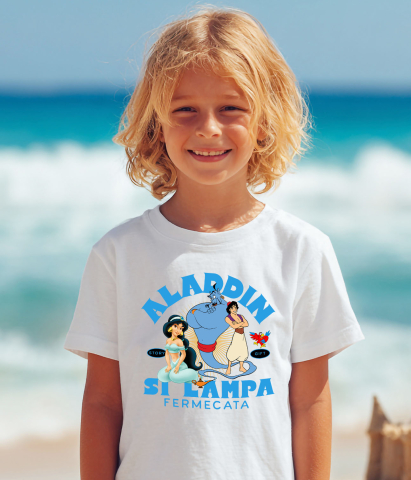 Tricou Copii cu Aventurile lui Alladin, Jasmine si Duhul 100% Bumbac, Alb, 12 Ani [3]