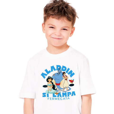 Tricouri - Tricou Copii cu Aventurile lui Alladin, Jasmine si Duhul 100% Bumbac, Alb, 12 Ani
