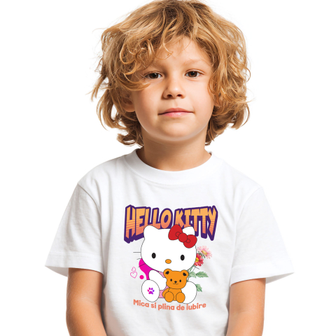 Tricou Copii cu Aventurile lui Hello Kitty si ursuletul ei 100% Bumbac, Alb, 8 Ani [1]