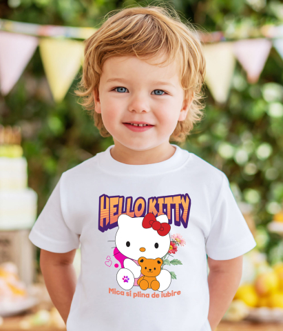 Tricou Copii cu Aventurile lui Hello Kitty si ursuletul ei 100% Bumbac, Alb, 8 Ani [3]