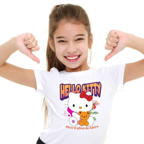 Tricouri - Tricou Copii cu Aventurile lui Hello Kitty si ursuletul ei 100% Bumbac, Alb, 8 Ani