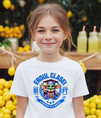 Tricou Copii cu Baby Yoda – Invata, Zambeste, Castiga 100% Bumbac, Alb, 4 Ani [2]