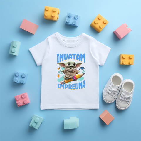 Tricou Copii cu Baby Yoda – Joaca, Zambet si Prietenie 100% Bumbac, Alb, 6 Ani [4]