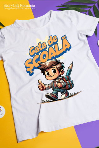 Tricou Femei, Barbati, Copii, Fata, Baiat, Unisex Personalizat Băiat Vesel cu Rucsac și Creion Imens | Pregătit pentru Școala și Educație [2]
