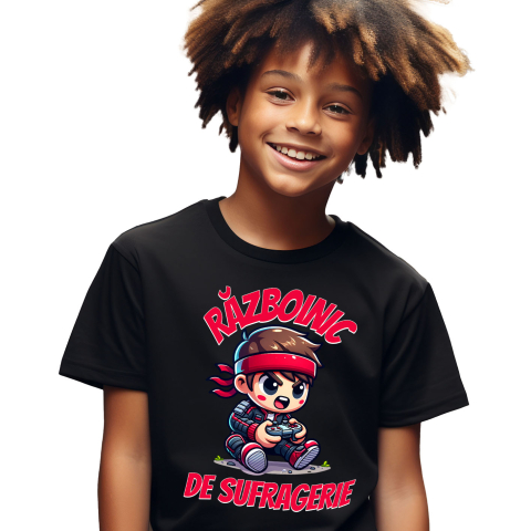 Lume Digitala - Tricou Femei, Barbati, Copii, Fata, Baiat, Unisex Personalizat Băiat Copil cu Manetă Jocuri Video „Razboinic de Sufragerie” - Cadou Personalizat pentru Gamerii Tineri