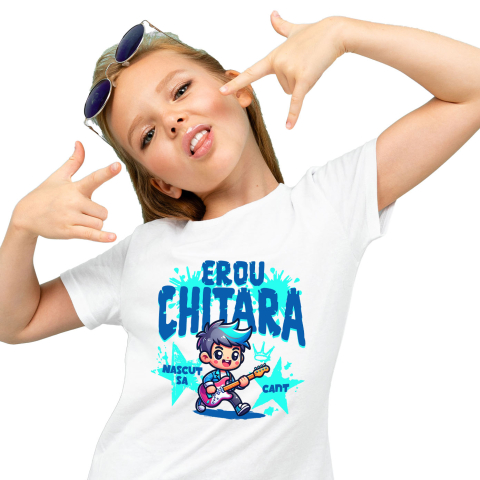 Copii - Tricou Femei, Barbati, Copii, Fata, Baiat, Unisex Personalizat Băiat Rockstar cu Chitara Roșie – Cadou Personalizat pentru Copii și Familie