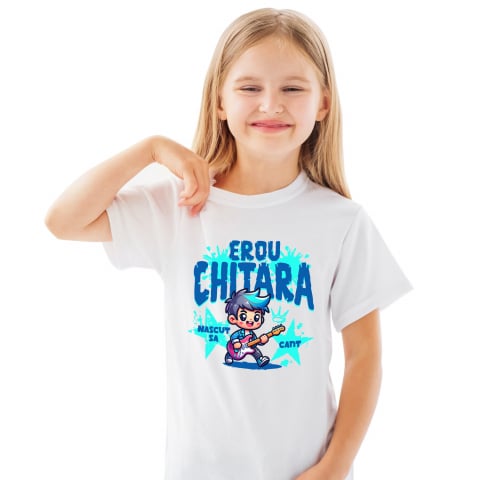 COPII - Tricou Femei, Barbati, Copii, Fata, Baiat, Unisex Personalizat Băiat Rockstar cu Chitara Roșie – Cadou Personalizat pentru Copii și Familie