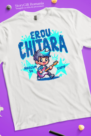 Tricou Femei, Barbati, Copii, Fata, Baiat, Unisex Personalizat Băiat Rockstar cu Chitara Roșie – Cadou Personalizat pentru Copii și Familie [2]