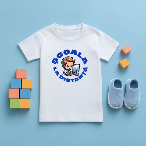Tricou Femei, Barbati, Copii, Fata, Baiat, Unisex Personalizat Școala la Distanță – Învățătura Online pentru Copii | Educație Digitală [4]