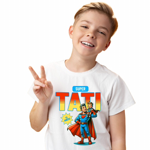 Tata - Tricou Femei, Barbati, Copii, Fata, Baiat, Unisex Personalizat Cadouri Personalizate Tata și Copii | Costum Superman, Eroul Meu, Iubire și Dragoste