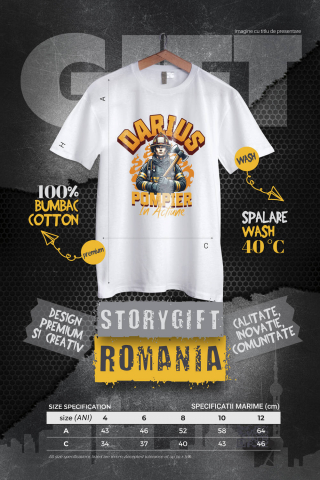 Tricou Femei, Barbati, Copii, Fata, Baiat, Unisex Personalizat Pompier Curajos – Costum, Topor și Flăcări – Siguranță și Apărare [3]