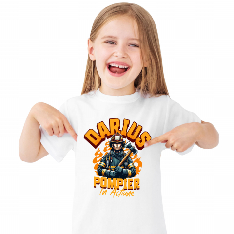 Tricouri - Tricou Femei, Barbati, Copii, Fata, Baiat, Unisex Personalizat Pompier Curajos – Costum, Topor și Flăcări – Siguranță și Apărare