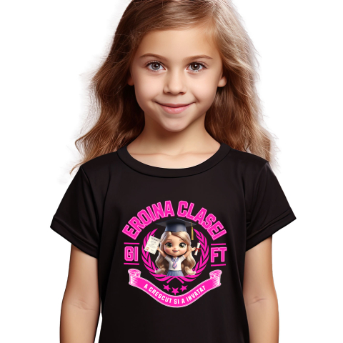 Educatie - Tricou Copii cu Barbie Erou – Prima Zi De Scoala 100% Bumbac, Negru, 12 Ani