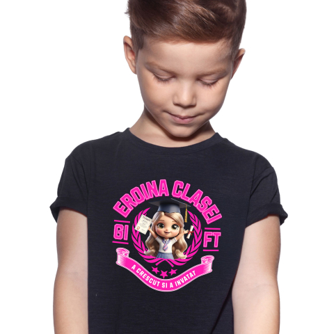 Tricou Copii cu Barbie Erou – Prima Zi De Scoala 100% Bumbac, Negru, 12 Ani [1]
