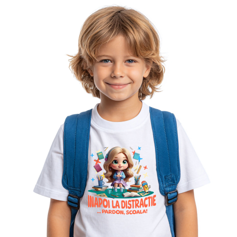 Tricou Copii cu Barbie – Inceput De Scoala Vesel 100% Bumbac, Alb, 10 Ani [1]
