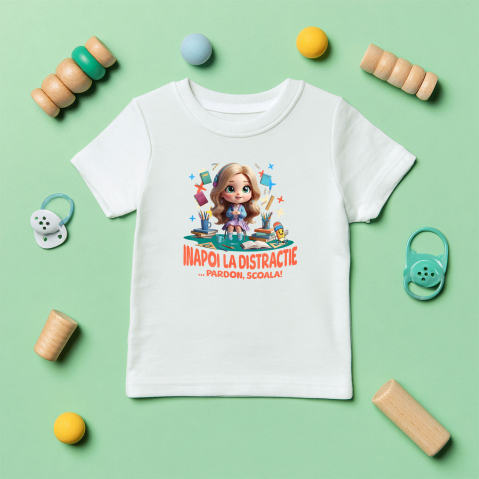 Tricou Copii cu Barbie – Inceput De Scoala Vesel 100% Bumbac, Alb, 10 Ani [4]