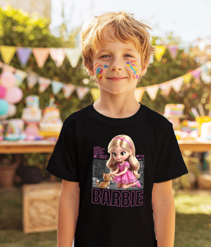Tricou Copii cu Barbie si Pisicuta – Echipa Fermecata 100% Bumbac, Negru, 12 Ani [3]