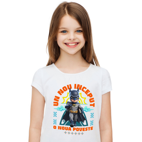 Tricou Copii cu Batman – Învață, Crește Și Devino Un Erou La Primii Pași 100% Bumbac, Alb, 10 Ani [1]