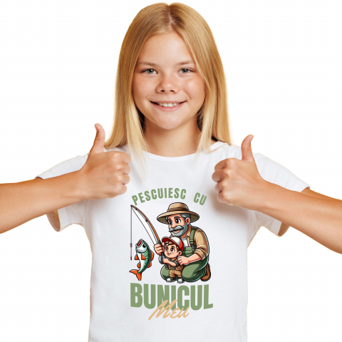 Tricou Femei, Barbati, Copii, Fata, Baiat, Unisex Personalizat „Pescuit cu Bunicul Meu - Cadou Personalizat pentru Familie, Bunici și Nepoți” [1]