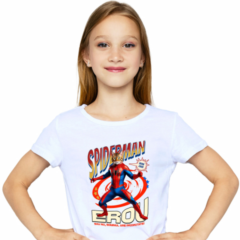 Tricou Femei, Barbati, Copii, Fata, Baiat, Unisex Personalizat Pisică Bengal în Costum Spider-Man cu Pelerină - Cadou Personalizat pentru Iubitorii de Pisici și Copii [1]
