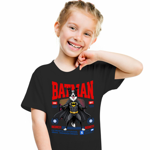 Tricouri - Tricou Femei, Barbati, Copii, Fata, Baiat, Unisex Personalizat Border Collie În Costum de Batman – Câine Supererou pentru Copii și Iubitorii de Animale
