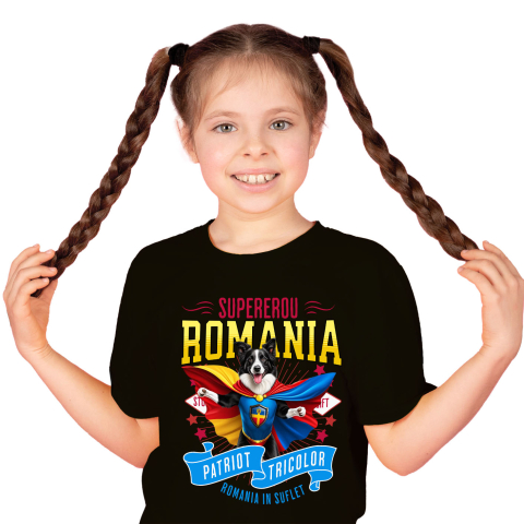 Tricou Femei, Barbati, Copii, Fata, Baiat, Unisex Personalizat Border Collie în Costum de Căpitan România – Cadou Personalizat pentru Iubitorii de Câini