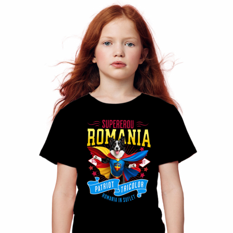 Tricou Femei, Barbati, Copii, Fata, Baiat, Unisex Personalizat Border Collie în Costum de Căpitan România – Cadou Personalizat pentru Iubitorii de Câini