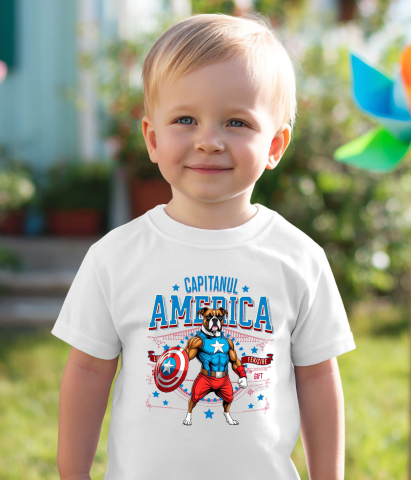 Tricou Femei, Barbati, Copii, Fata, Baiat, Unisex Personalizat Boxer în Costum Captain America cu Pelerină - Cadou Personalizat pentru Copii și Iubitorii de Câini [2]